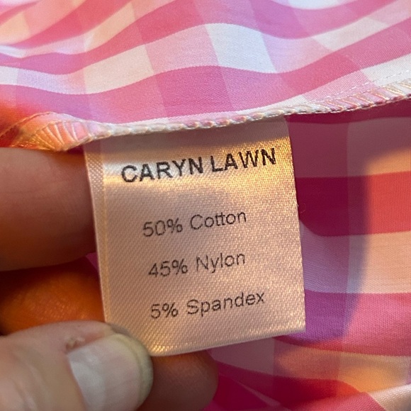 Caryn Lawn pink and white checked shirt sleeve top size L - Picture 6 of 7